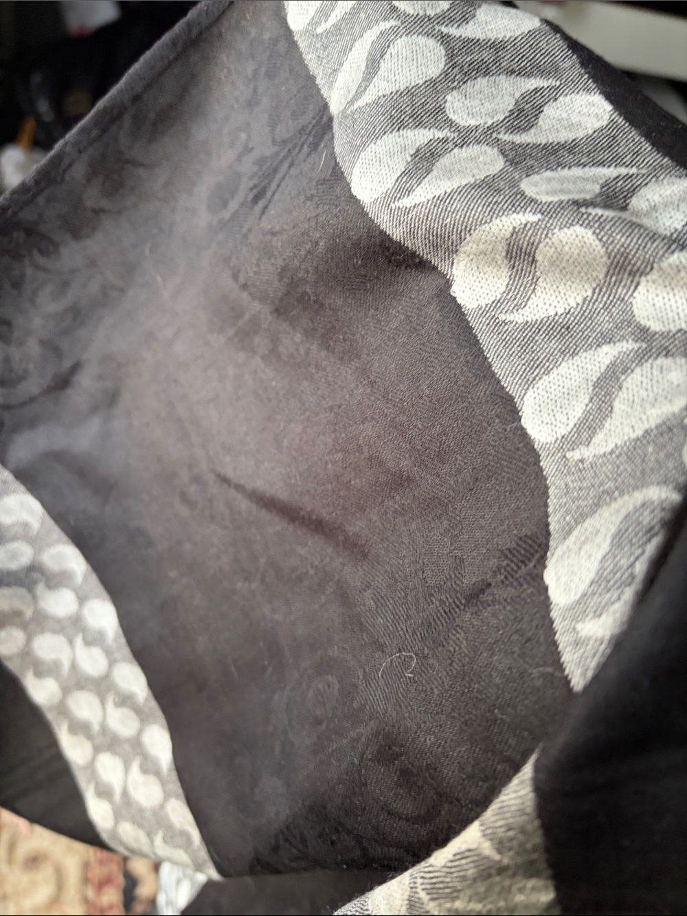 pashmina Black scarf with Light Gray Patterned Trim on black design pashmina